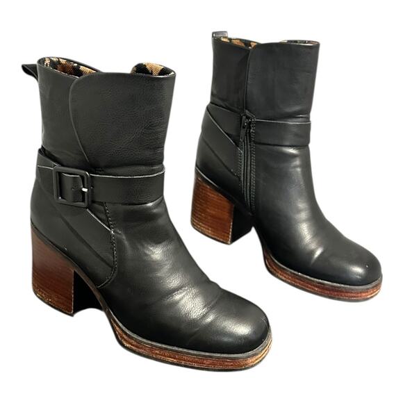 KORKS The Marci bootie 6.5 black stacked heel round toe platform buckle strap - Picture 7 of 14